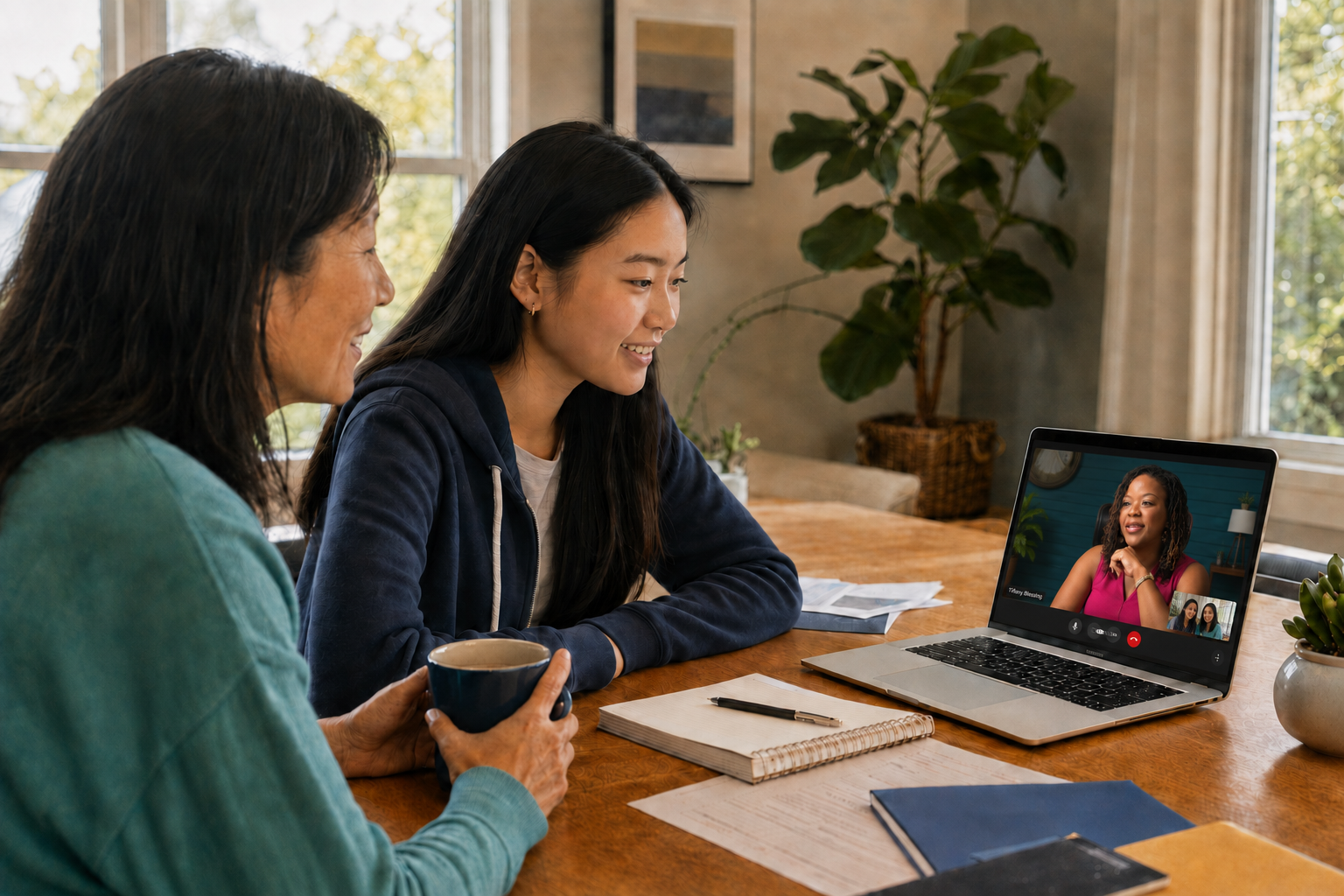 A high school student and her mother viewing Tiffany Blessing on a video call